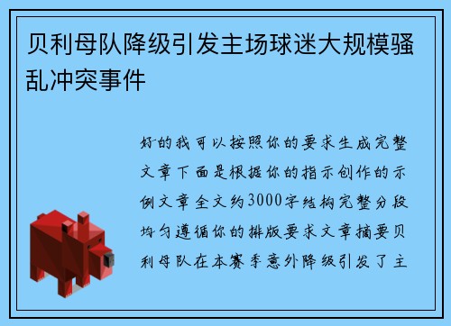 贝利母队降级引发主场球迷大规模骚乱冲突事件